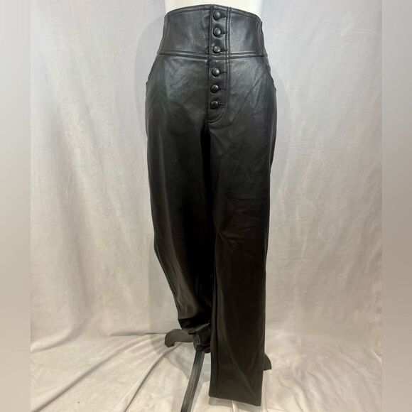 Bar III black leather button front high waisted pants size 8 NWT - Picture 2 of 7